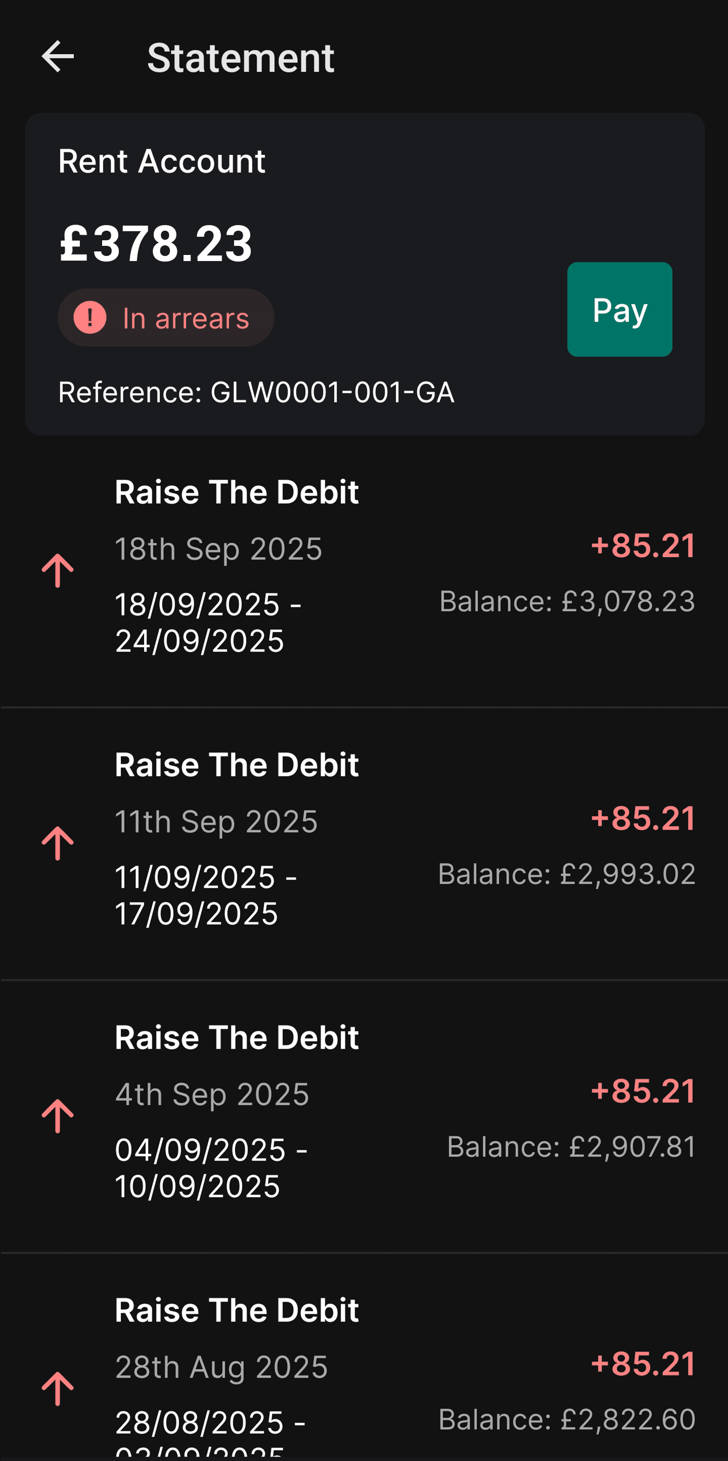 My Home Portal transactions screenshot